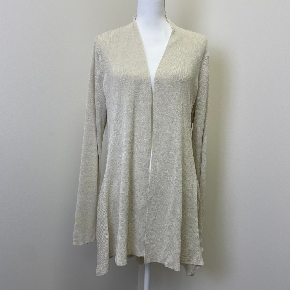 Eileen Fisher Woman XL Organic Linen Blend Open Front Cardigan Ivory Drape